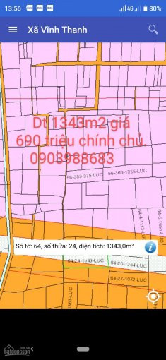 đất Lúa Vĩnh Thanh, đường ô Tô, Dt 1343m2 Mà Giá Có 690 Triệu Trọn Sổ, Giá Trong Tuần Chính Chủ 3