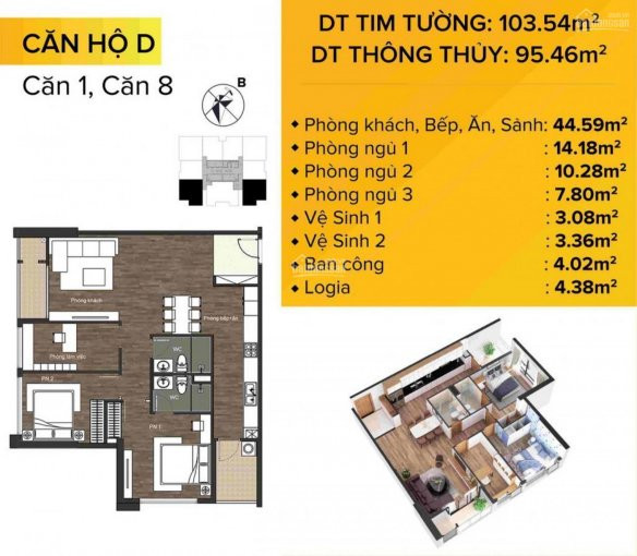 Bán Căn Hộ 3 Phòng Ngủ Ban Công đn Tầng đẹp Giá Siêu Rẻ 3,6 Tỷ 1