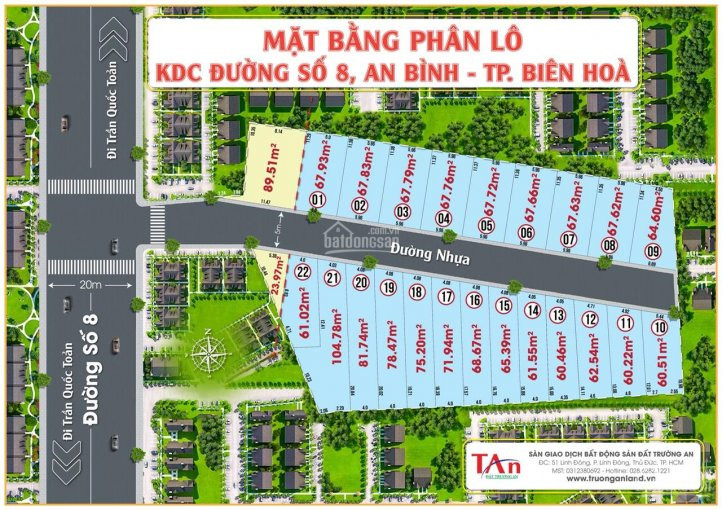 Bán đất đường Số 8, Phường An Bình, Tp Biên Hòa, đồng Nai Dt: 60 - 70m2;  Giá đầu Tư 1