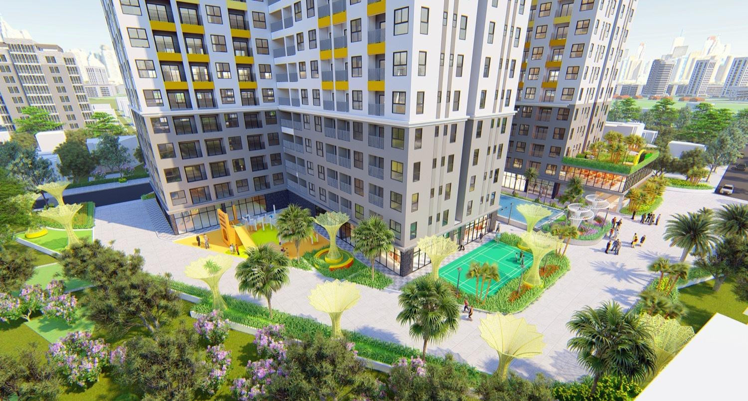 Khuôn viên nội khu với nhiều mảng xanh giúp cư dân Bcons được tận hưởng không gian sống trong lành