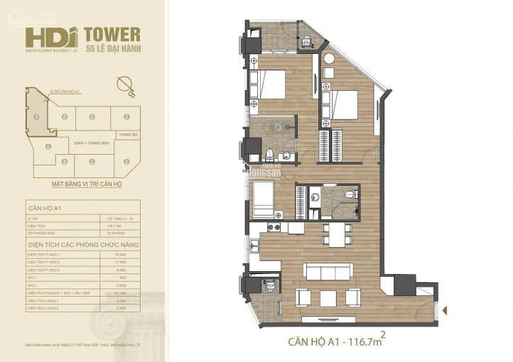 Chính Chủ Bán Gấp Căn 1167m2 Hdi Tower 55 Lê đại Hành, 3pn,2wc, Bc đông Nam, Kí Cđt Giá 115 Tỷ 5