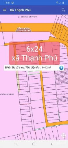 Chính Chủ Bán 144m2(6*24m)/lô Hẻm Văn Phương Xã Thạnh Phú, Cách Changshin 1km, Sổ Riêng Thổ Cư 100% 6