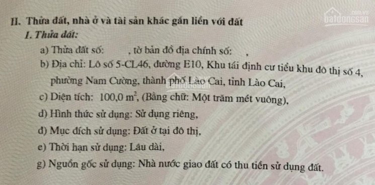 Chính Chủ Bán Nhanh 100m2 đất Thổ Cư Mặt đường Thành Phố Lào Cai 1