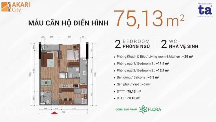 Căn Hộ Sân Vườn Tầng 3 Akari City 75m2 Cộng 13,67m2 Sân Vườn, Lh: 0934 665 239 4