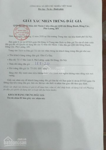 Chính Chủ Bán đất đồng đanh, đồng Cọc, Phú Lương, Hà đông Lô Vip Mặt đường 25m, Trúng Giá Vét Sàn 1