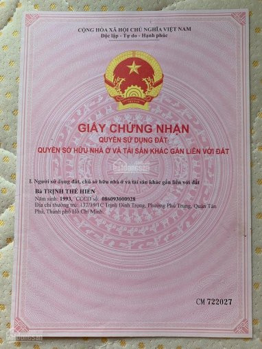 Chính Chủ Bán Nhanh Nhà 4 Tấm Dt 4x15m Hẻm Nhựa 8m đường Trịnh đình Trọng, P Phú Trung, Quận Tân Phú, Giá 74 Tỷ 6