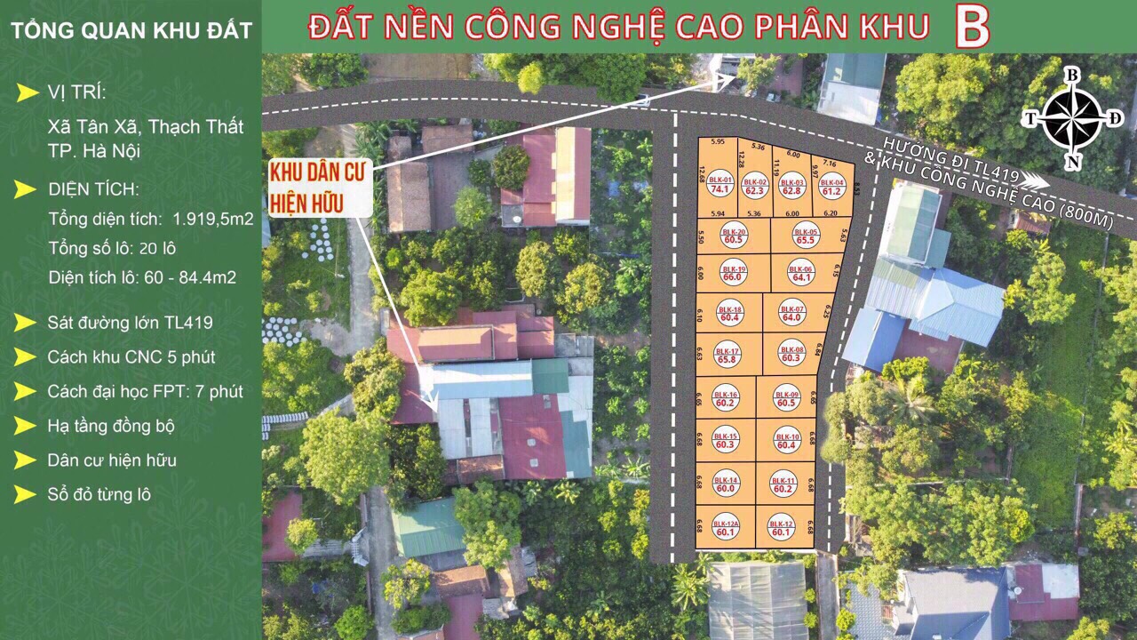 Chính chủ cắt lỗ 60m2, full thổ cư tân xã, Hòa Lạc giá 1.1 tỷ 1