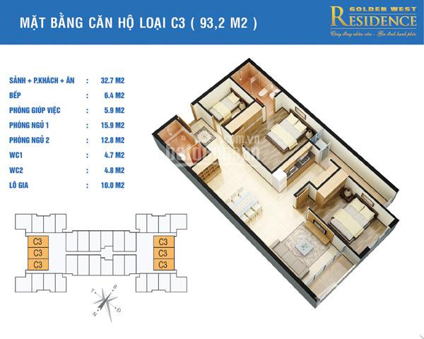 Golden West (hapulico)- Cắt Lỗ Ch 93,2m, 3pn, Tầng 10, Full Nội Thất Chỉ 2 Tỷ 6, Bao Sang Tên 3