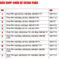 Chính Chủ Cho Thuê Nhanh Shop Chân đế Ocean Park, Một Tầng, Diện Tích Nhỏ, Mặt đường, Mặt Sảnh