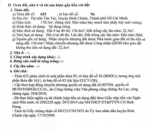 Chính Chủ Bán Nhanh đất Hẻm 1/ Ql1, Tt Tân Túc, Bình Chánh, Dt 6x30, 178m2, Thổ Cư 156m2, Giá 254 Tỷ 2