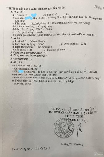 Chính Chủ Bán Nhanh Nhà Hẻm 1/phú Thọ Hòa, P Phú Thọ Hòa, Q Tân Phú 42m2 5