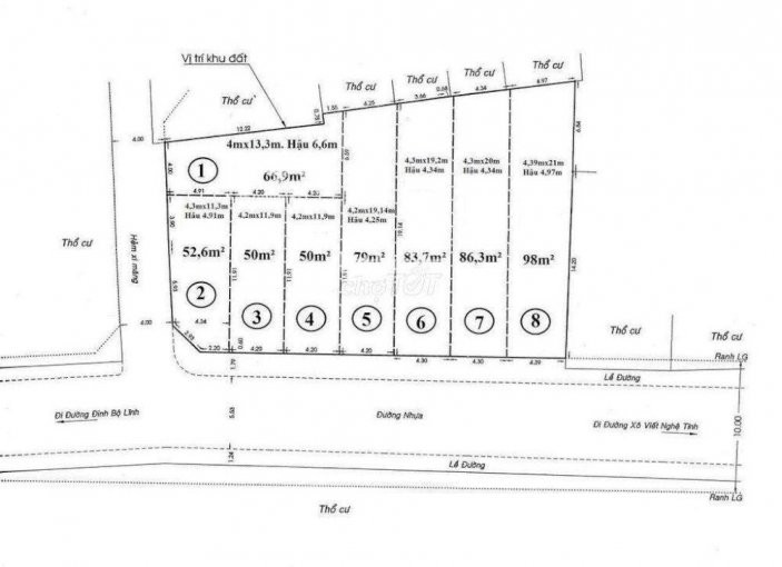 Chính Chủ Bán Nhanh 8 Lô đất Nền đinh Bộ Lĩnh - Phường 26 - Qbình Thạnh Dt 50 - 98m2 Sổ Riêng Lô,giá Bán 3450 Tỷ 1