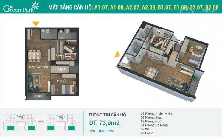 Chính Chủ Cần Bán Gấp Căn Hộ 74m2, Giá 25,5 Triệu/m² Dự án Phương đông Green Park Trần Thủ độ 1