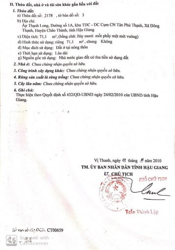 Chính Chủ Cần Bán Gấp Lô đất Thổ Cư- Khu Dân Cư Tân Phú Thạnh  Huyện Châu Thành  Tỉnh Hậu Giang_l 3