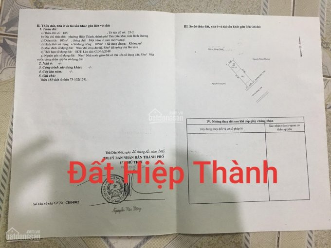 Chủ Kẹt Tiền Cần Bán Gấp Lô đất Ngay Thủ Dầu Một, P Hiệp Thành Dt 105m2 Thổ Cư 50m2 đường 10m 1