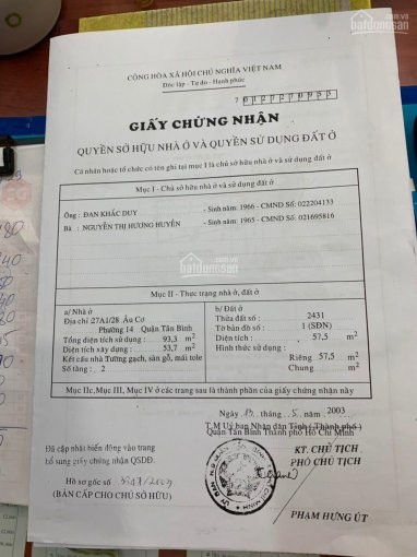 Nhà Hẻm 985/49/17 âu Cơ,nở Hậu: Ngang 4m-hậu 5,7m Phường Tân Sơn Nhì,quận Tân Phú 8