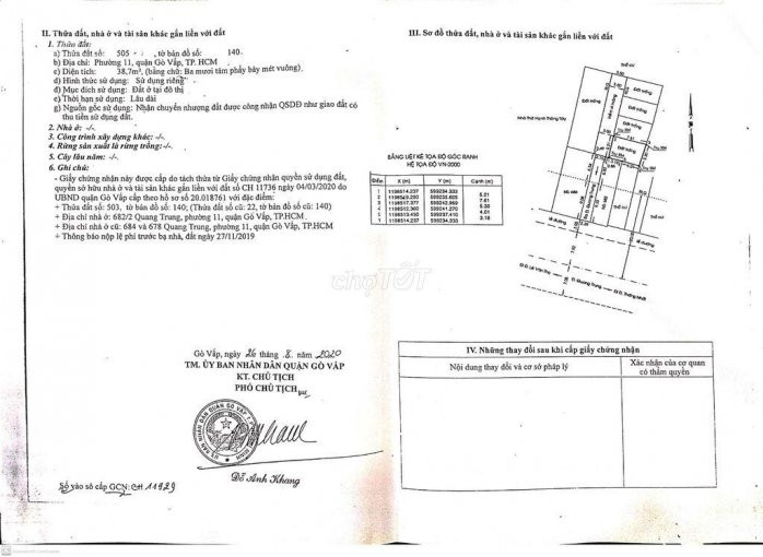 Chính Chủ Cần Bán Gấp đất Mặt Tiền Thụt 682 Quang Trung Gv Giá 245tỷ, Dt 40m2 Gần Chợ Hạnh Thông Tây 1