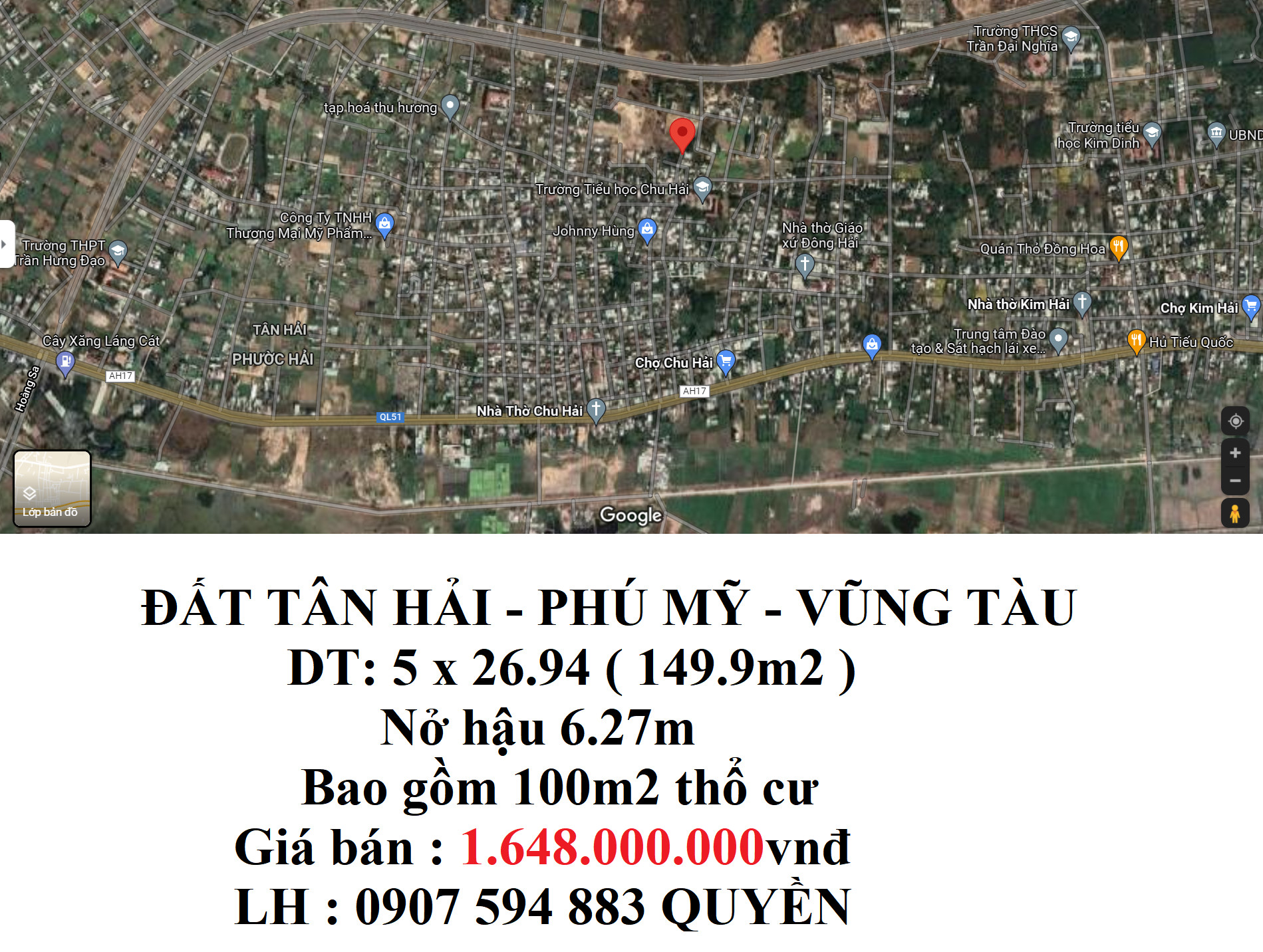 Cần bán Đất Xã Tân Hải, Phú Mỹ, Diện tích 149.9m², Giá 1.648 Tỷ - LH: 0907594883 2
