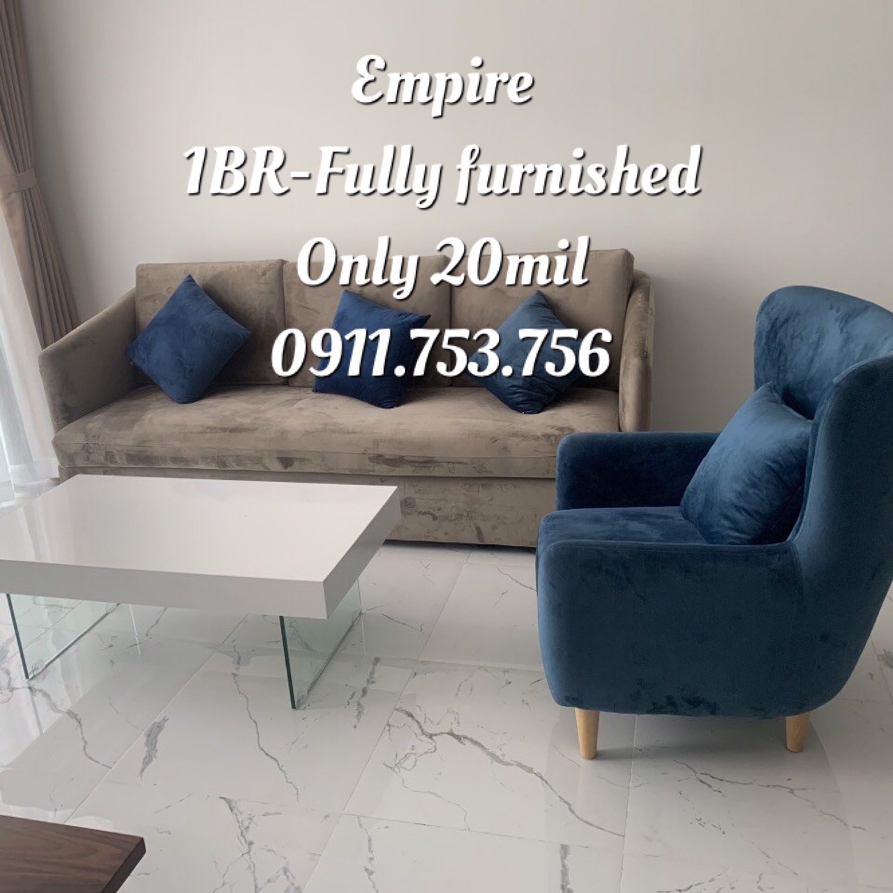 Tuyet 0911 753 756- 1BR Empire apartment for lease- 20 millions vnd