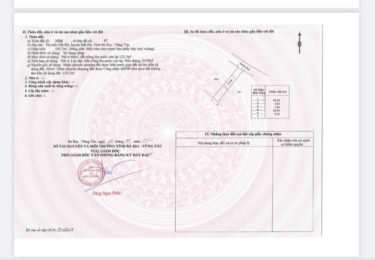 Cần bán Đất đường 55, Thị trấn Đất Đỏ, Diện tích 185m², Giá Thương lượng 3