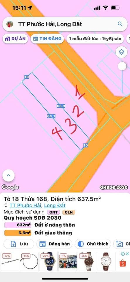 Cần bán Đất Đất Đỏ, Bà Rịa Vũng Tàu, Diện tích 637m², Giá 3.800.000 Triệu/m²