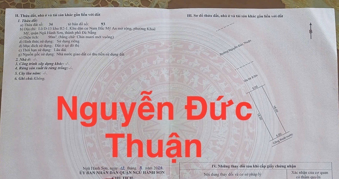 180m2/ 22,2 tỷ Đường Nguyễn Đức Thuận rộng 15m lề 9m, sát Biển Sơn Thủy,H:Bắc 7