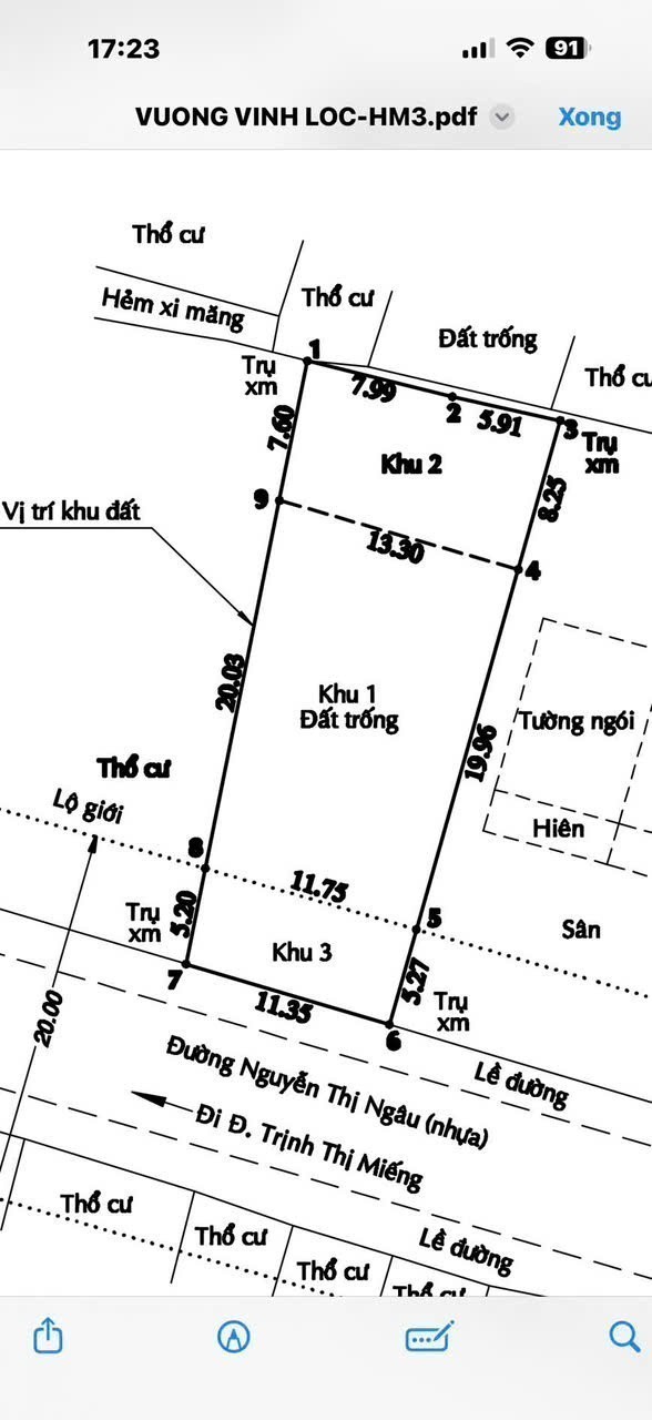 BÁN ĐẤT (11X38) MẶT TIỀN NGUYỄN THỊ NGÂU, THỚI TAM THÔN, HÓC MÔN 3