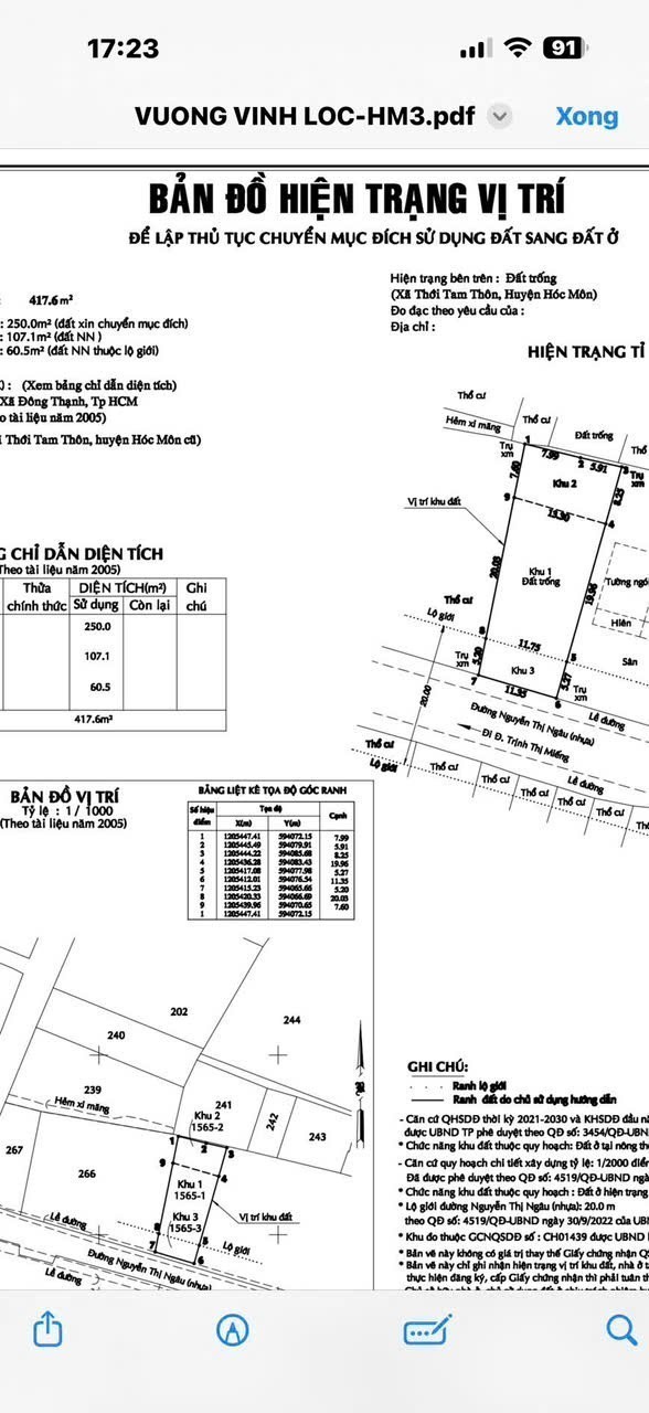 BÁN ĐẤT (11X38) MẶT TIỀN NGUYỄN THỊ NGÂU, THỚI TAM THÔN, HÓC MÔN 4