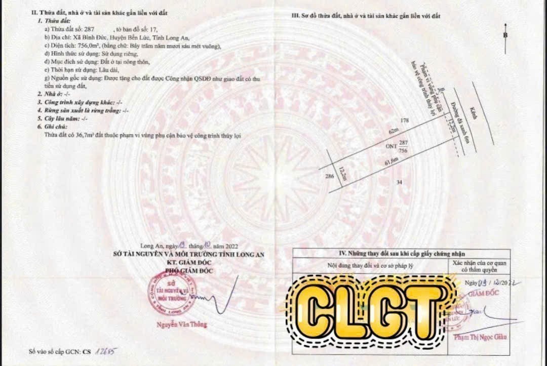 Bán đất thổ vườn đường đá xanh 6m tại Bình Đức, Bến Lức tdt 2000m2 ( 756m2 thổ ) giá 1,8 tỷ 5