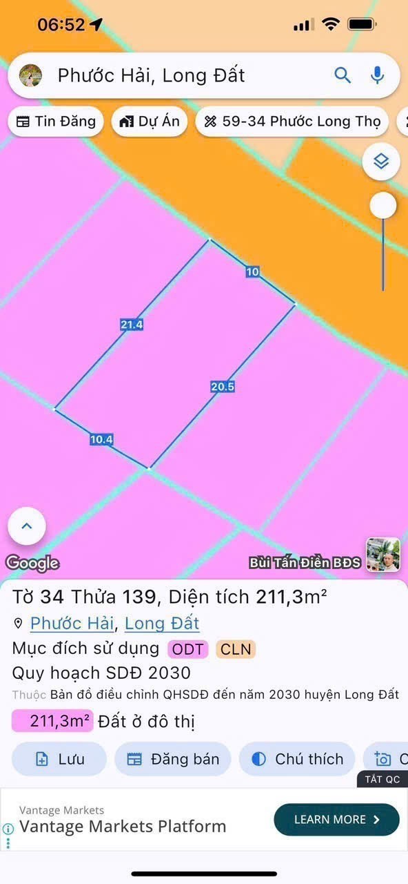 Cần bán Đất đường Tỉnh lộ 44A, Thị trấn Phước Hải, Diện tích 211m², Giá Thương lượng 2