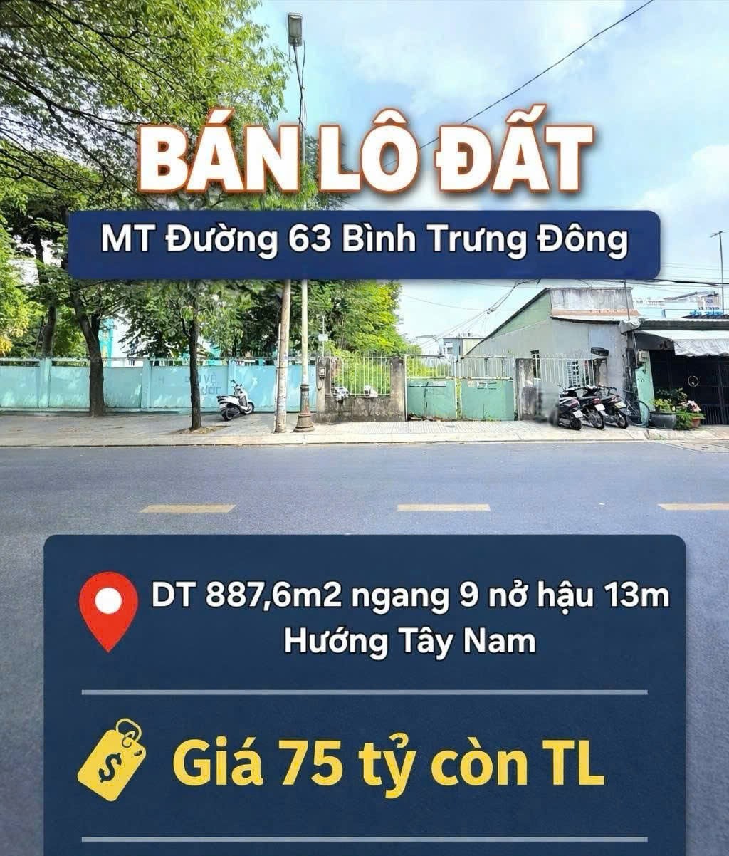 Cần bán Đất Phường Bình Trưng Đông, Quận 2, Diện tích 887m², Giá 75 Tỷ 2