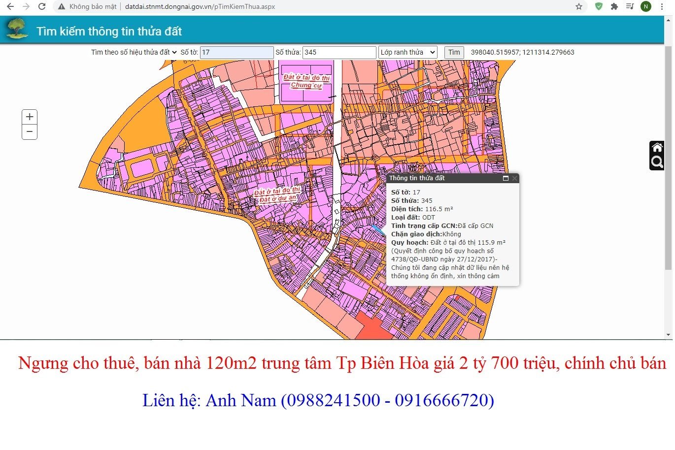 Bán nhà Tp Biên Hòa, P Quang Vinh giá 2 tỷ 700 triệu/120m2, chính chủ bán 2