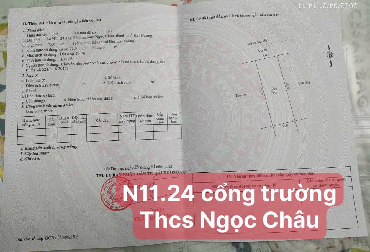 Bán đất kinh doanh buôn bán sầm uất mặt phố Tây Hào, ph Ngọc Châu, TP HD, 75m2, mt 5m 3