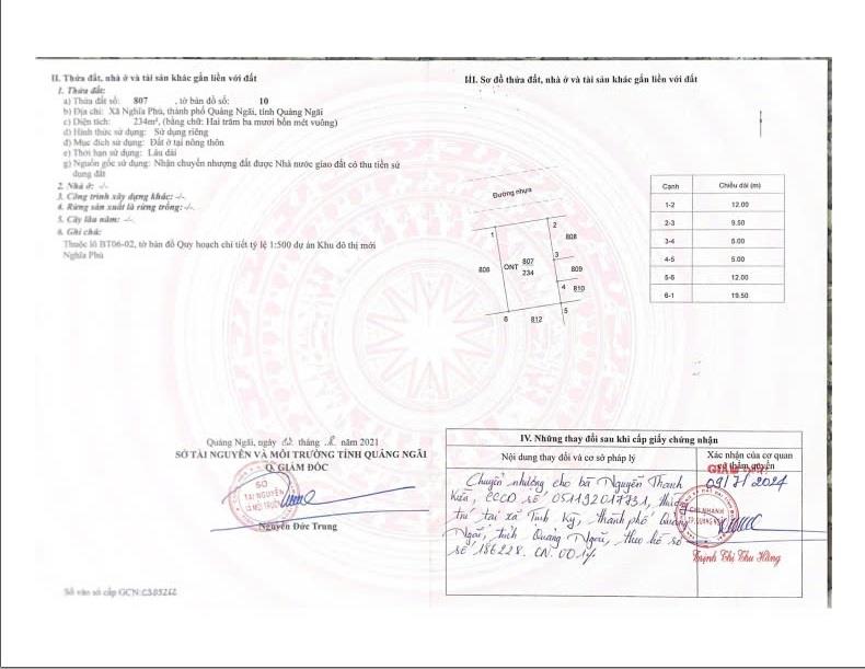 Bán đất thổ cư 234m2, TP Quảng Ngãi, 2.1 tỷ, sổ đỏ 2