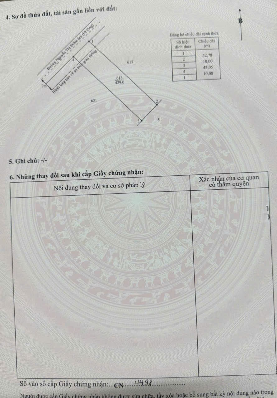 Bán 4 lô thổ cư liền kề mt đường Nguyễn Thị Điểm , xã Tân Bình ,Tân Trụ dt 215m2 giá 1 tỷ 1 lô