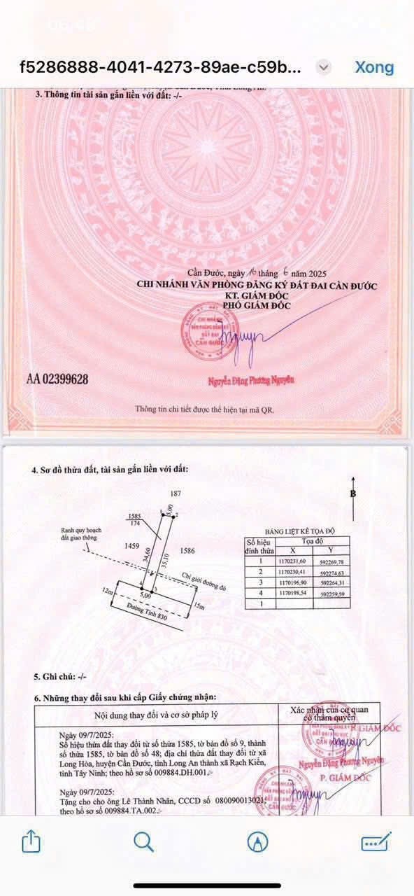 Bán nền thổ cư mặt tiền ĐT 830 , xã Long Hòa , Cần Đước dt 174m2 giá 3 tỷ 3
