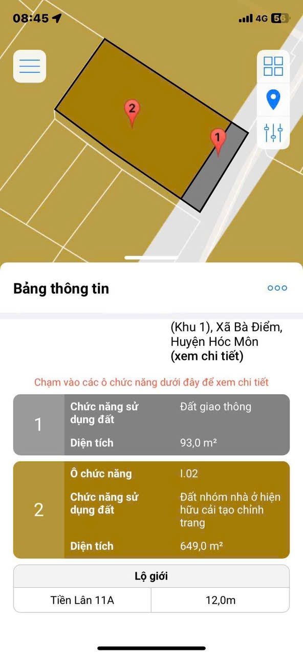 BÁN LÔ ĐẤT (18.3 x 50) FULL THỔ CƯ, ĐỐI DIỆN CHỢ BÀ ĐIỂM, HÓC MÔN 1