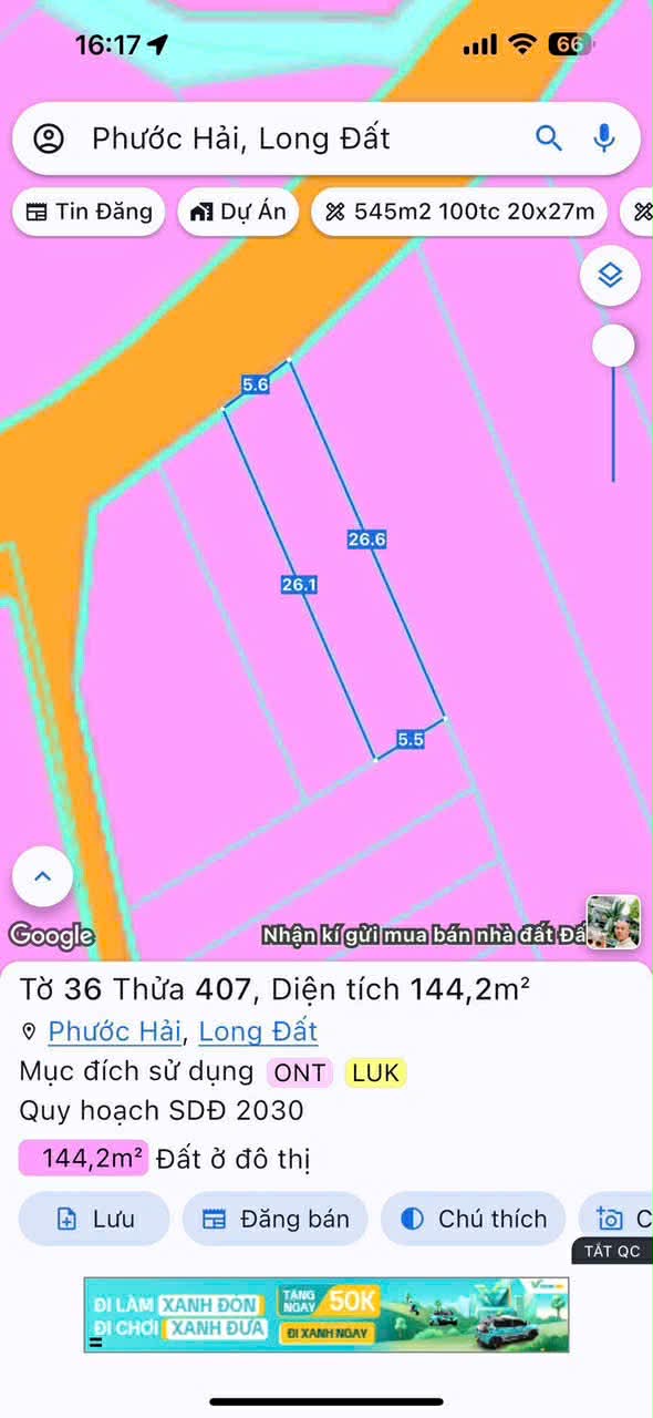 Cần bán Đất đường 44B, Thị trấn Phước Hải, Diện tích 144m², Giá 900 Triệu 2