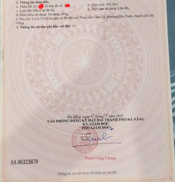 108m2/7,8 tỷ.đất đường Phạm Hùng- Hoà Xuân,Cẩm lệ. Gần Chợ 3