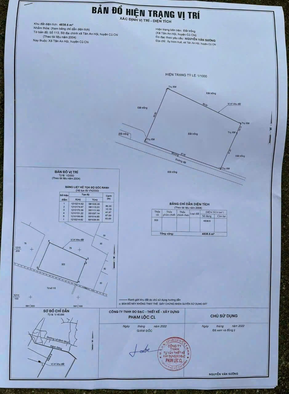 ĐẤT (87X60) X. TÂN AN HỘI – NGANG KHỦNG 87M – CHỈ 1,2TR/M², CỦ CHI 4