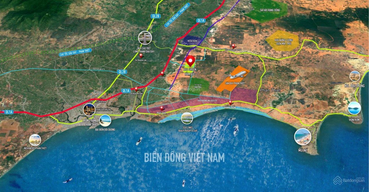 đất gần sân bay Phan Thiết, gần thủ phủ du lịch Hàm Tiến. Giá FO. Sổ hồng riêng có thể hiện đường. 1.1 tỷ 2