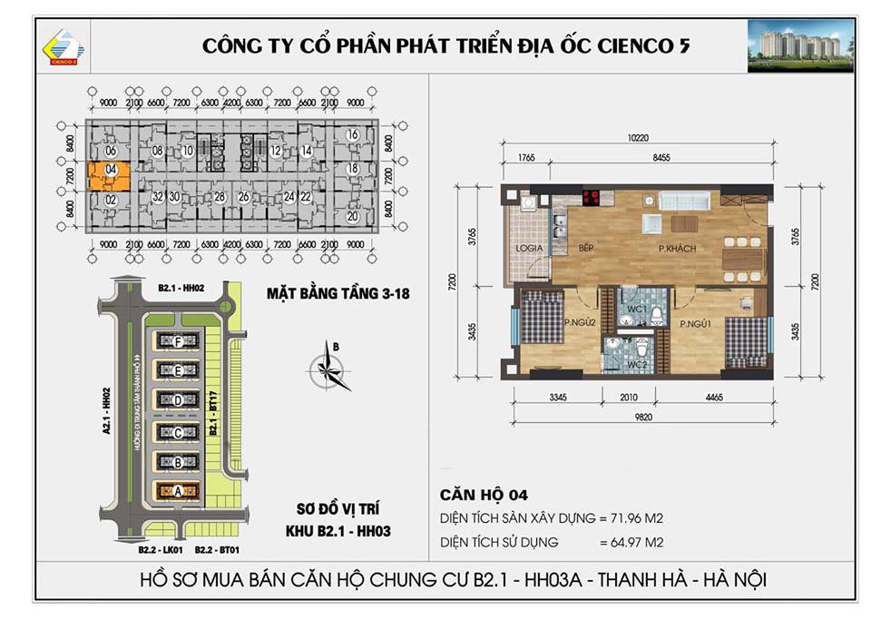 Cần bán căn hộ chung cư 2PN 72m hướng mát giá 1,2 tỉ rẻ nhất tại KĐT Thanh Hà Cienco 5