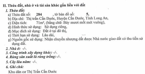 Cần bán Đất đường Trần Hưng Đạo, Thị trấn Cần Đước, Diện tích 71m², Giá Thương lượng 5