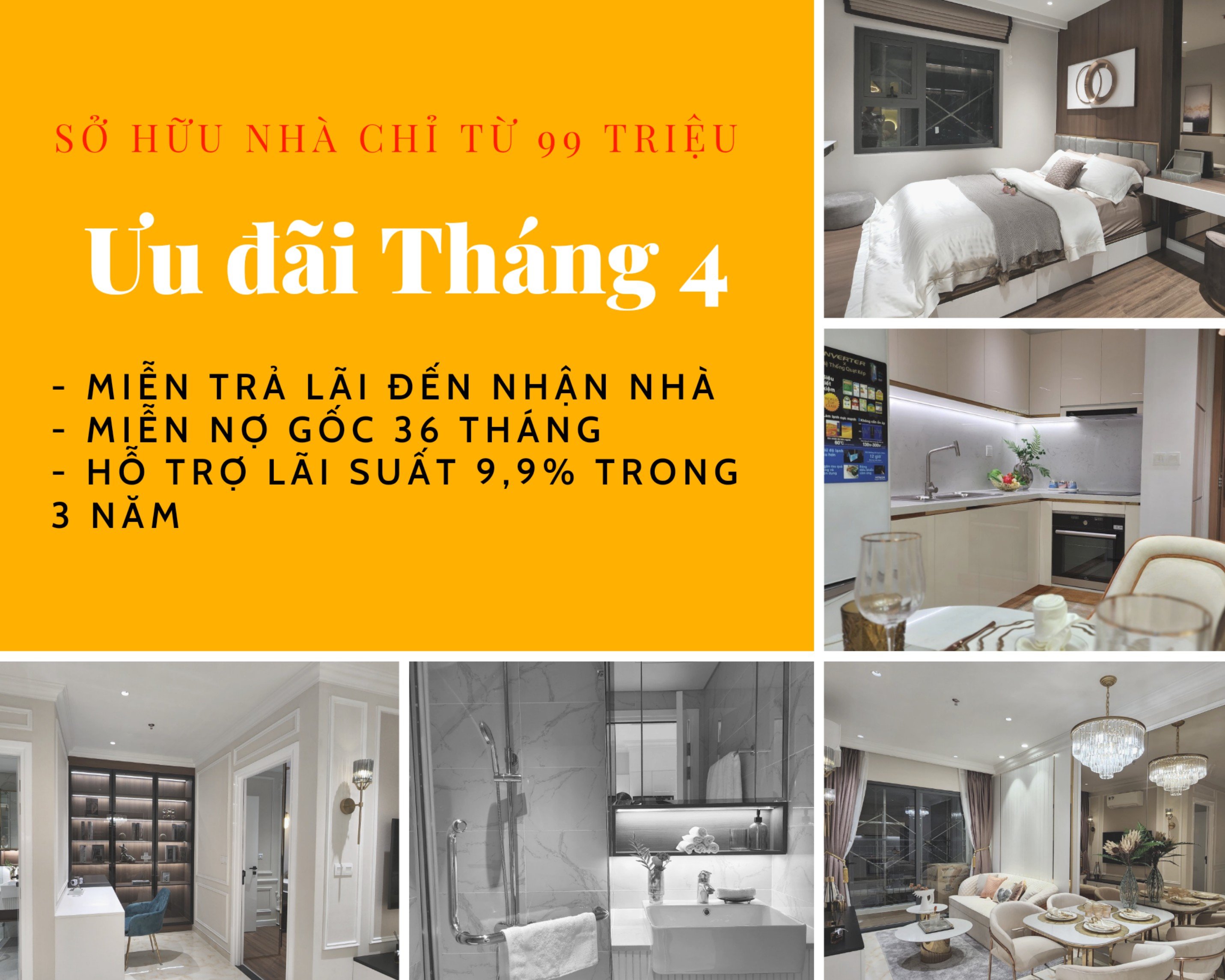 Căn hộ trả trước 99 triệu, miễn lãi đến nhận nhà.Hỗ trợ lãi suất 9,9% trong 3 năm.LH 0907694431 ưu đãi tháng 4 đến 13% 5