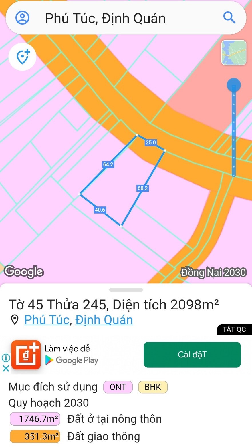 Bán 25m Đất Mặt Tiền Đường ĐT763. Định Quán - Đồng Nai, Giá chỉ 210tr/m ngang.
