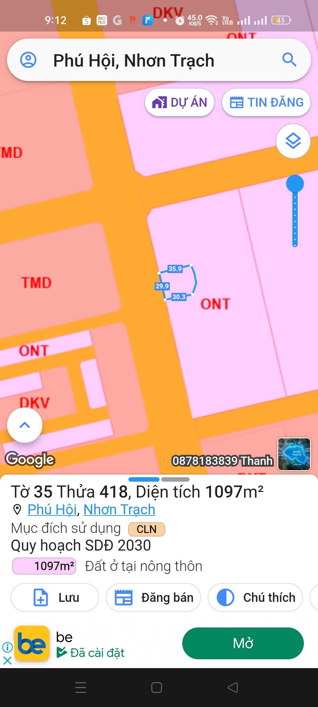 Cần bán 1100m2 Đất  mặt tiền đường Nguyễn Hữu Cảnh, Xã Phú Hội, Diện tích 1097m², Giá 23tr/m2 2