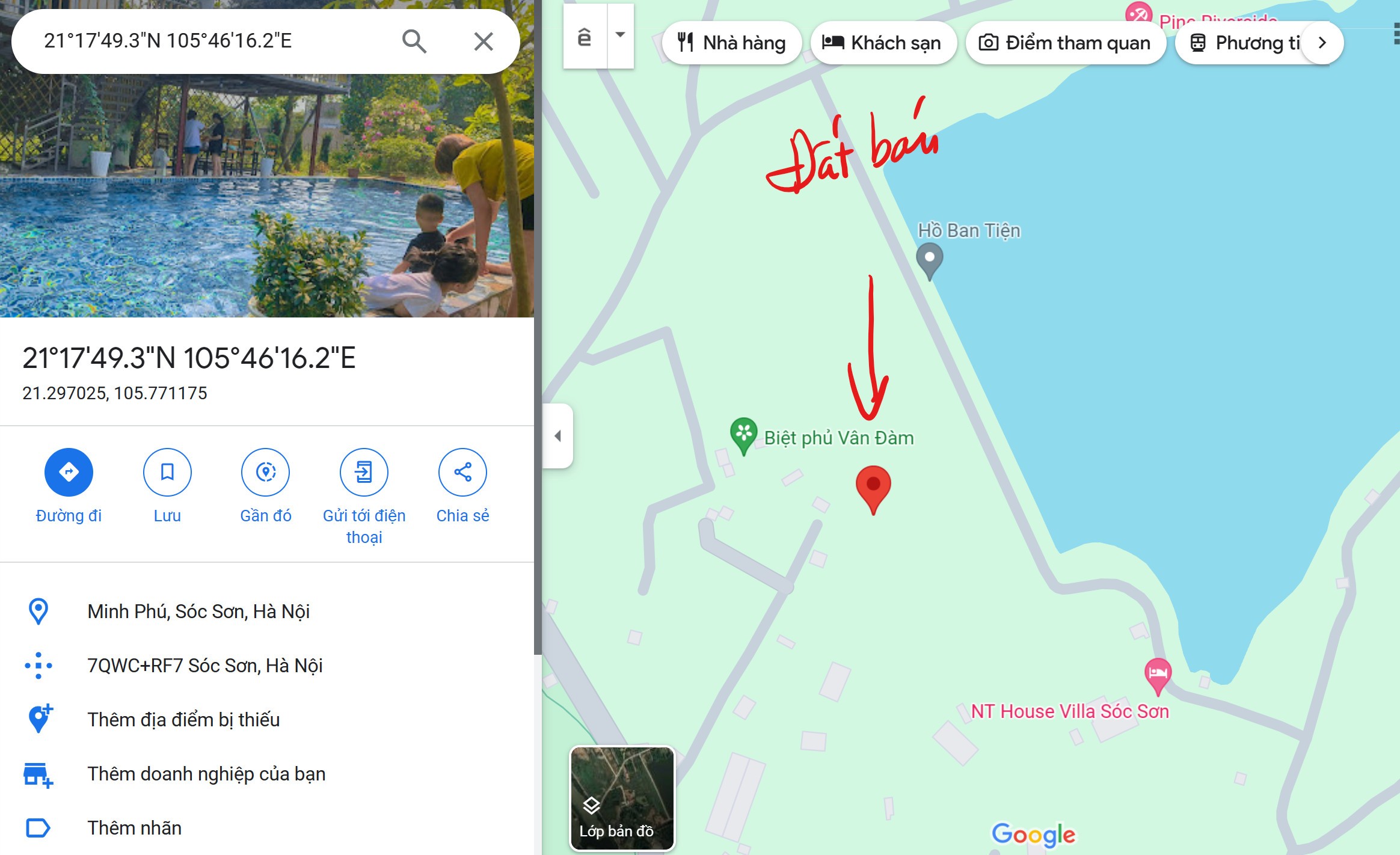 Chính chủ cần bán 1000m2 đất Thái Lai, Minh Trí,view 2 mặt hồ Ban Tiện gần biệt phủ Vân Đàm, sân 1