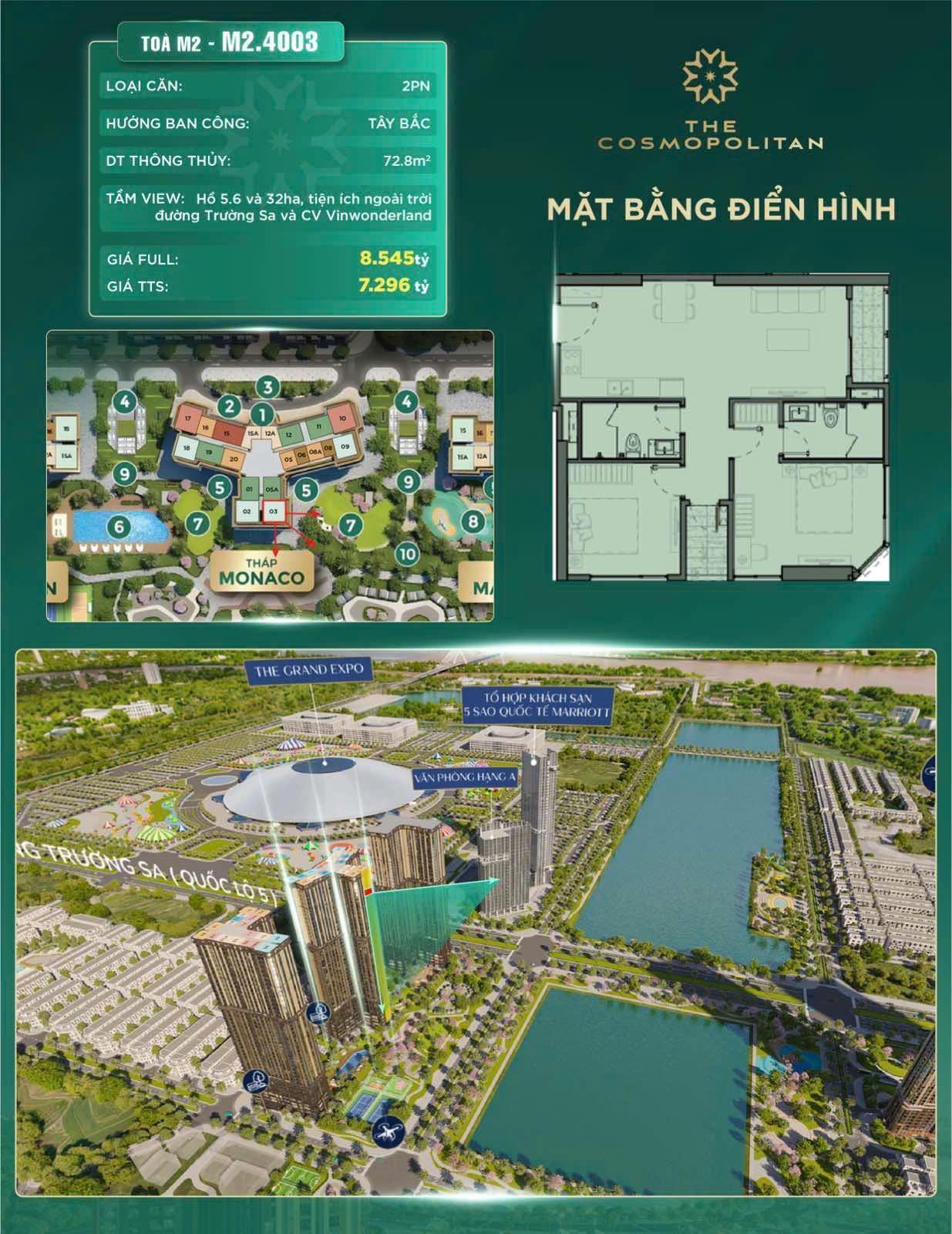 Căn hộ chung cư 2 ngủ, diện tích 72.8m2 tại chung cư The Cosmopolitan, vinhomes Cổ loa, đông anh, 2