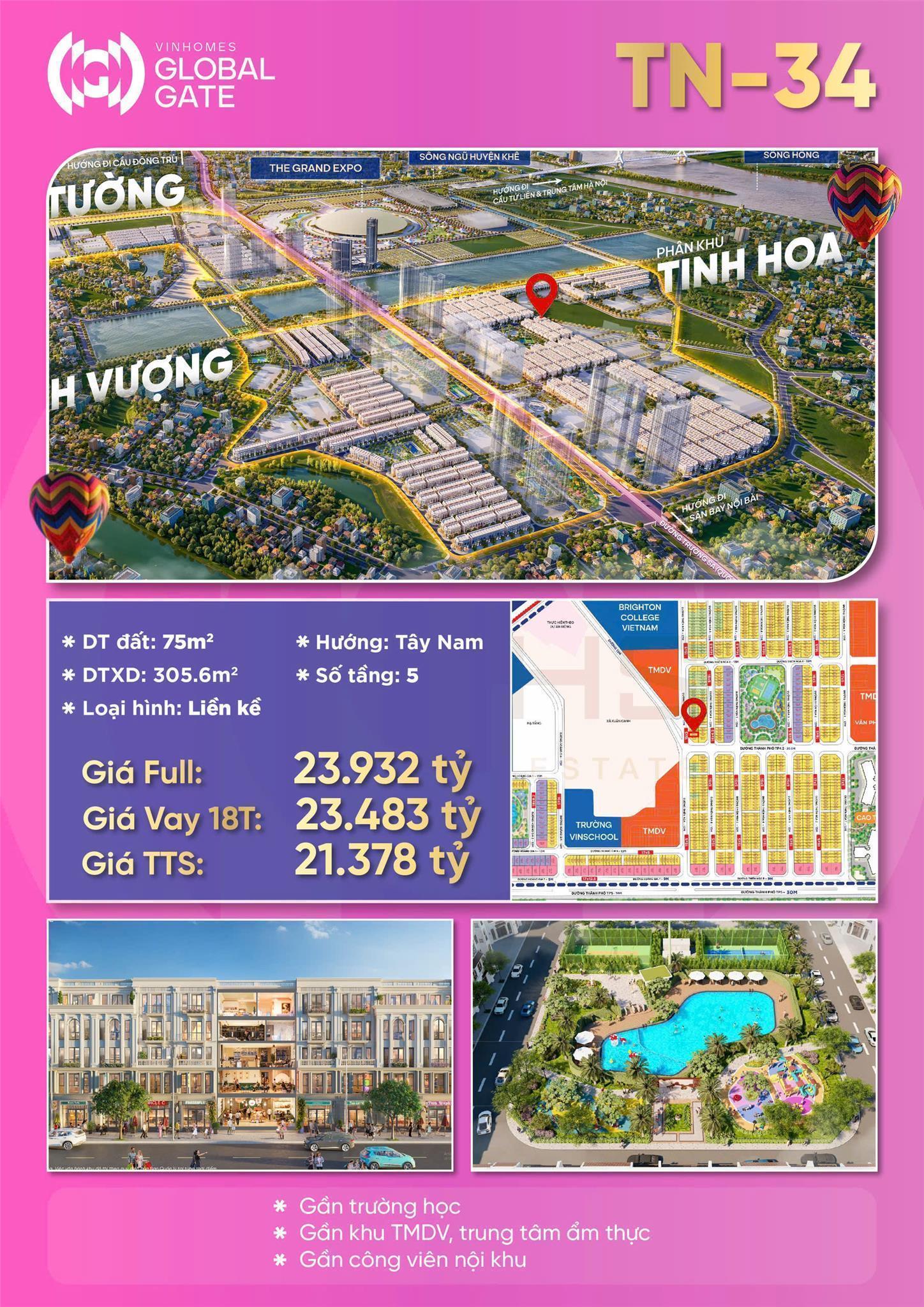 BT liền kề dự án vinhomes Cổ Loa_ Đông AnhCăn liền kề áp góc, diện tích 75m2. Gần trường học,khu 3