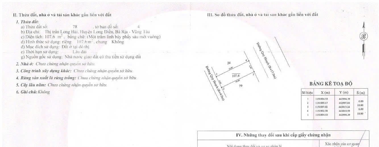 Cần bán Đất Thị trấn Long Hải, Long Điền, Diện tích 108m², Giá Thương lượng 3